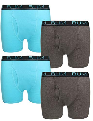 B.U.M. Equipment Boys Underwear  100 percent Cotton Boxer Briefs -4 Pack-- Size Medium/-8-10-- Blue/Charcoal