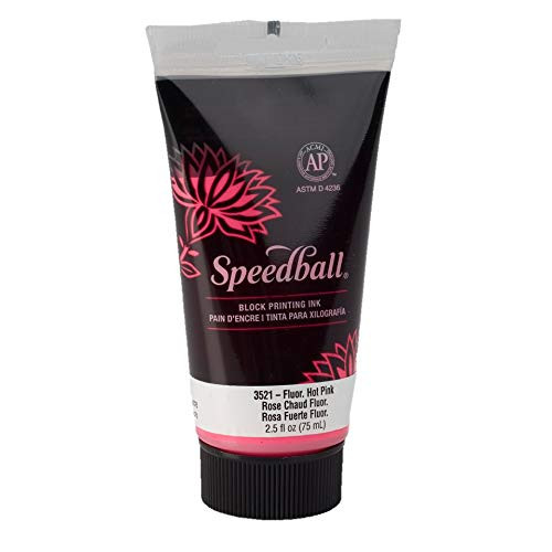 Speedball Water-Soluble Block Printing Ink- 2.5-Ounce Tube- Fluorescent Hot Pink