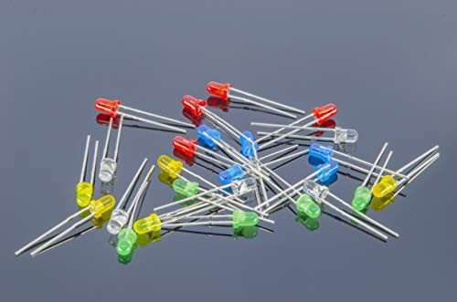 ACROBOTIC 25-Pack 3mm LED - Through-Hole PTH Diffused Assorted Colors -White/Blue/Red/Green/Yellow-