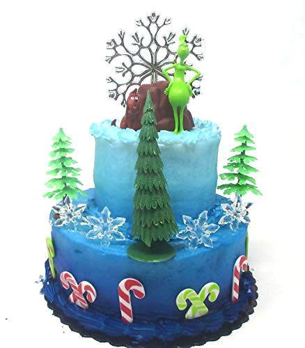 The Grinch Who Stole Christmas Birthday Cake Topper Featuring Grinch and Max with Decorative Themed Accessories