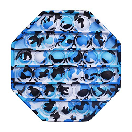 Pop Bubble Sensory Toy- Suitable for Autistic Patients Who Need to Relieve Stress- Round Silicone Stress Squeeze Toys- Pop Fidget Its Toys -Octagonal Blue-White Camouflage-