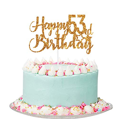 Gold Glitter Happy 53rd Birthday Cake Topper - 53rd Birthday Cake Decorations- 53rd Birthday Party Decoration Supplies -53rd-