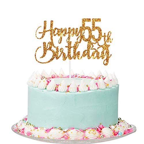 Gold Glitter Happy 55th Birthday Cake Topper - 55th Birthday Cake Decorations- 55th Birthday Party Decoration Supplies -55th-