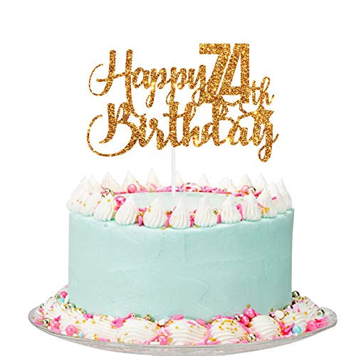 Gold Glitter Happy 74th Birthday Cake Topper - 74th Birthday Cake Decorations- 74th Birthday Party Decoration Supplies -74th-