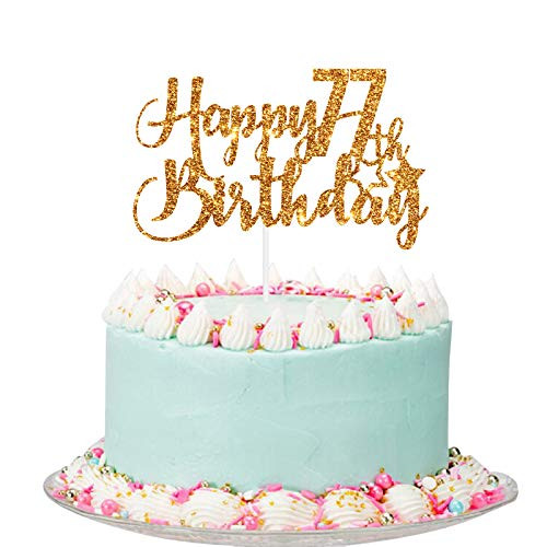 Gold Glitter Happy 77th Birthday Cake Topper - 77th Birthday Cake Decorations- 77th Birthday Party Decoration Supplies -77th-