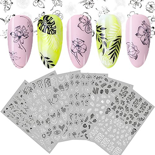 Flower Nail Stickers- 3D Self-Adhesive Butterfly Leaf French Nail Decals Black White Retro Flower Vine Pattern Spring Nail Art Stickers Nail Design DIY Nail Decoration for Women Girls -6Sheets- Flower Nail Stickers- 3D Self-Adhesive Butterfly Leaf French Nail Decals Black White Retro Flower Vine Pattern Spring Nail Art Stickers Nail Design DIY Nail Decoration for Women Girls -6Sheets-