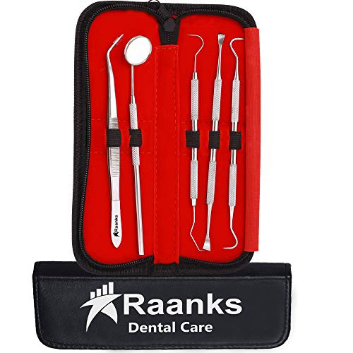 RAANKS Dental Care Set Teeth Whitening Dentist Tools Kit Stick Oral Care Interdental Teeth Cleaning Floss Calculus Plaque Remover Probe- Mirror Dentist Kit Tools Set Kit -5P Dental-