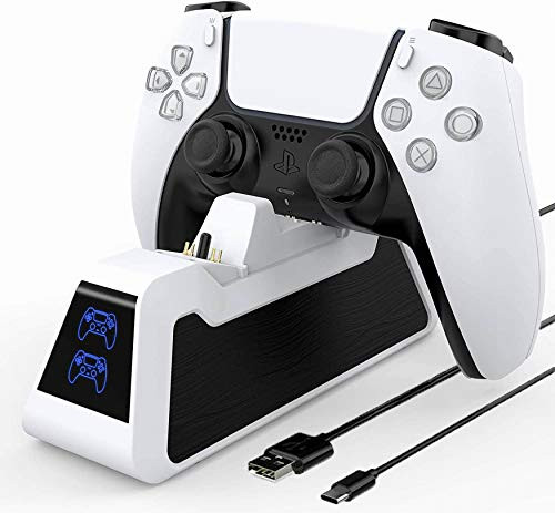 PS5 Controller Charger- Playstation 5 Controller Charging Station- Dualsence Charging Dock with LED Indicator- Safe and Fast Charging- for PlayStation 5 / PS5 / Controller-White-
