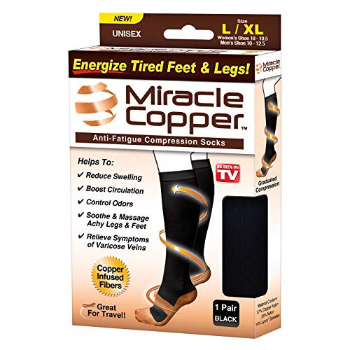Miracle Copper Socks -Extra Firm- by Ontel -Large/Extra Large- 1 Pair-