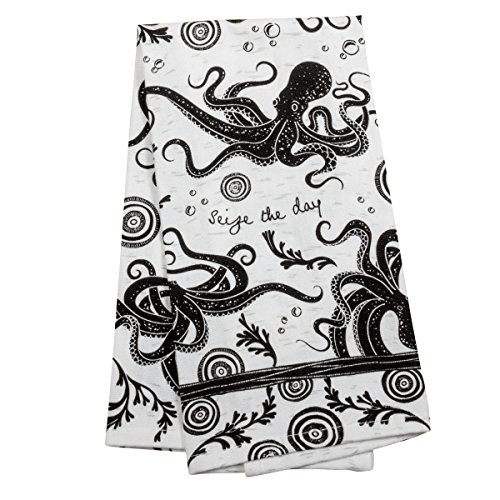 Karma Gifts Black and White Boho Tea Towels- 28inchL x 20inchW- OCTOPUS