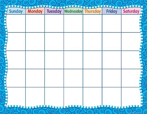 Teacher Created Resources Blue Swirls Calendar Chart- Multi Color -7602-