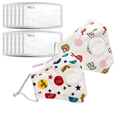 LUTER Anti Pollution Mask, N95 Military Grade Reusable Mouth Mask PM2.5 Dustproof Air Filter Outdoor Gas Respirator Mask for Kids (2 Masks + 12 Filters,Star and Lollipop Pattern)