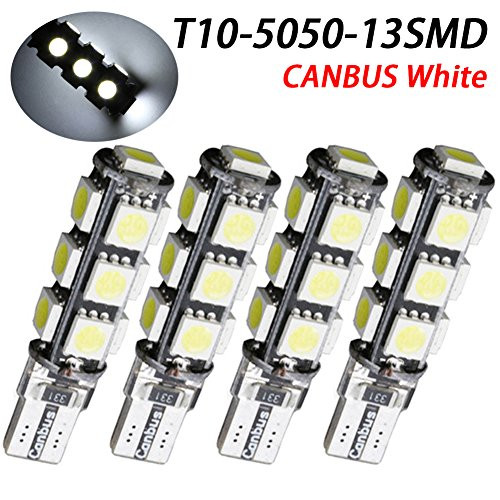 TABEN 194 LED Light Bulb CANBUS, Super Bright 5050 Chipset LED Bulbs for Car Interior Lights Dome Map Door Courtesy License Plate Lights W5W 168 2825 T10 Wedge 13-SMD White Bulbs (Pack of 4)
