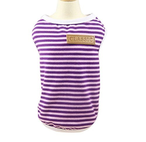 Shubuy Pet Shirt- Dog Cat Clothes Puppy Classic Vest Striped T-Shirt Pet Summer Apparel -L- Purple- Shubuy Pet Shirt- Dog Cat Clothes Puppy Classic Vest Striped T-Shirt Pet Summer Apparel -L- Purple-