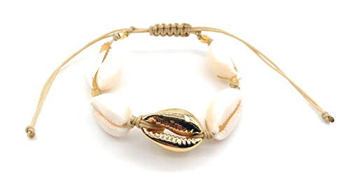 LESLIE BOULES Fashion Bracelet Natural Cowrie Shell Gold Plated Bead Novelty Jewelry