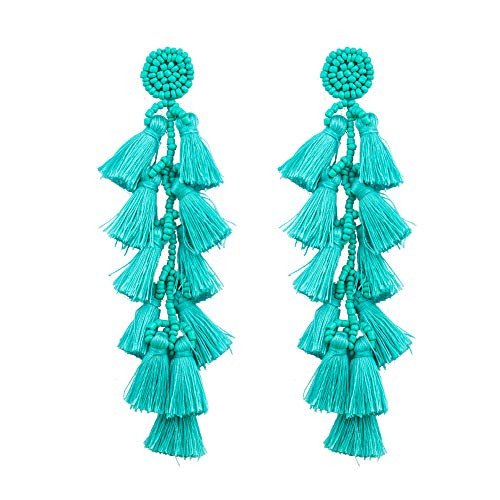 Treeable Long Tassel Earrings - Large Boho Statement Fringe Chandelier Dangle Earrings for Women Girls- Big Bohemian Tassel Drop Earrings for Party Daily Wear -Long Green Tassel Fringe Earrings- Treeable Long Tassel Earrings - Large Boho Statement Fringe Chandelier Dangle Earrings for Women Girls- Big Bohemian Tassel Drop Earrings for Party Daily Wear -Long Green Tassel Fringe Earrings-