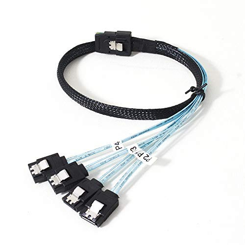 LWS Mini SAS 36Pin -SFF-8087- Male to 4 SATA 7Pin Female Cable- Mini SAS Host/Controller to 4 SATA Target/Backplane- 0.5M 