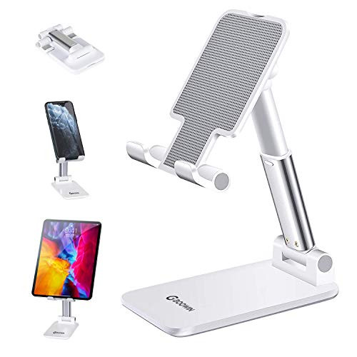 Cell Phone Stand- G BOOWIN Angle Height Adjustable Cell Phone Stand for Desk- Foldable Cell Phone Holder- Dock- Tablet Stand- Friendly Compatible with All Mobile Phone/iPad/Kindle/Tablet -White-