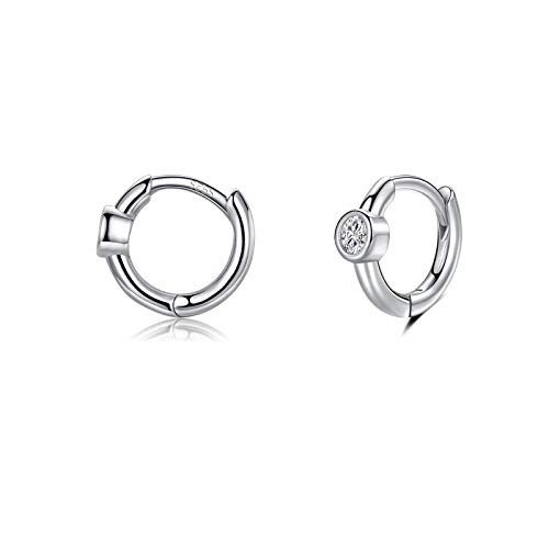 Small Silver Hoop Earrings for Women - Hypoallergenic Sterling Silver Post 14k White Gold Hoops- Cubic Zirconia Cartilage Earring- 6mm