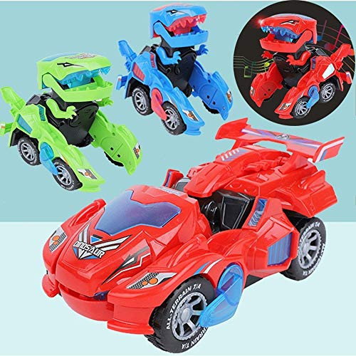 Transforming Dinosaur Toys- Automatic Transforming Dinosaur Car with Lights  and  Sound 2 in 1 Deformation Dinosaur LED Car Electric Dinosaur Transformer Car Toy Gifts for Boys Girls -Blue-