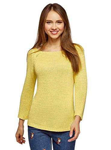 oodji Ultra Women's Basic Round Neck Pullover- Yellow- US 2 / EU 36 / XS
