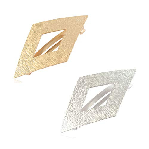 2PCS Gold and Silver Metal Spring Hair Clip Simple French Hair Barrette Hairpin Hair Accessories -Hollow rhombus- 2PCS Gold and Silver Metal Spring Hair Clip Simple French Hair Barrette Hairpin Hair Accessories -Hollow rhombus-