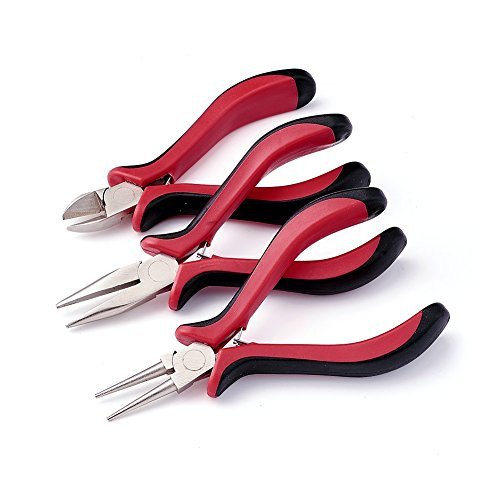 Beadthoven DIY Jewelry Pliers Tool Sets with Ferronickel Platinum Side Cutting Pliers Chain Nose/Flat Nose Pliers Round Nose Pliers 115~130x55~60mm