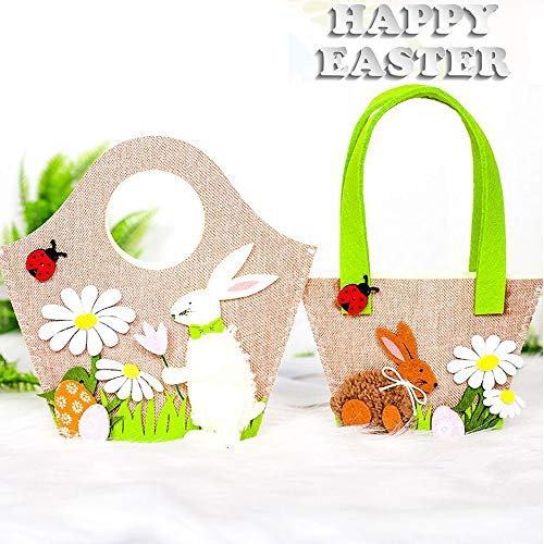 Easter Basket,Eggs Hunt Bag,Bunny Bag Handbag Tote Easter Decorations Basket Fillers Stuffers for Carrying Eggs Candies Easter Gift Basket for Kids Girls and Boy Stuffed Premade Bunny Game Toys