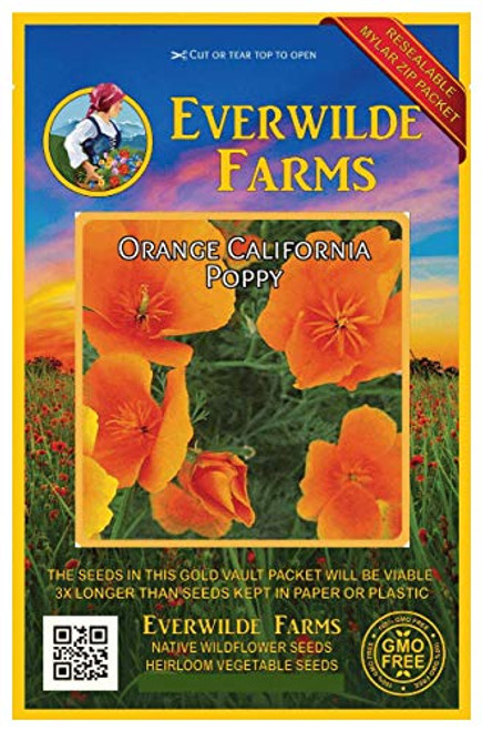 Everwilde Farms - 1000 Orange California Poppy Native Wildflower Seeds - Gold Vault Jumbo Seed Packet