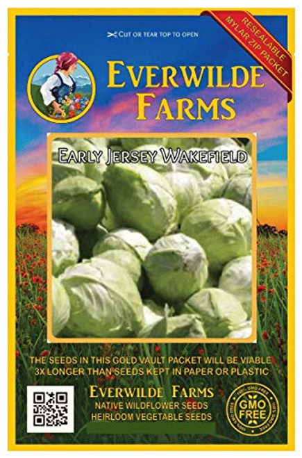 Everwilde Farms - 500 Early Jersey Wakefield Cabbage Seeds - Gold Vault Jumbo Seed Packet