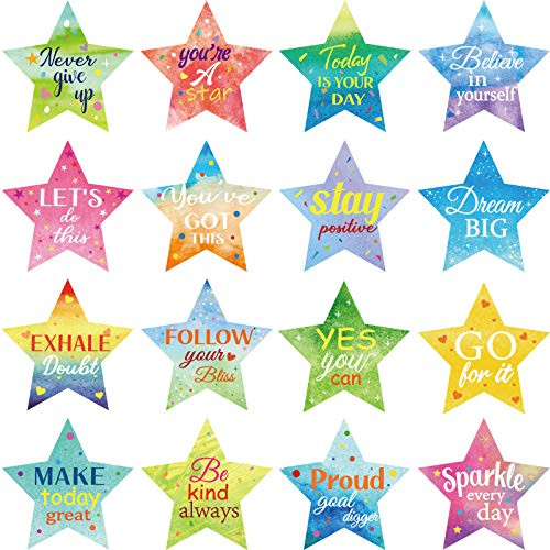 64 Pieces Star Confetti Positive Sayings Accents Positive Sayings Cutout Colorful Star Shaped Motivational Cutouts Inspirational Quotes Paper-cuts for Classroom Bulletin Board- Home Decor