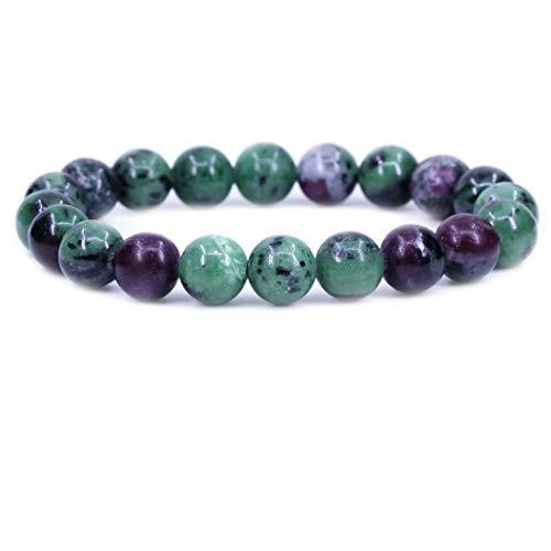 Natural Green Ruby in Zoisite Jasper Gemstone 10mm Round Beads Stretch Bracelet 7 Inch
