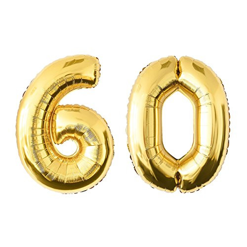 NUOLUX 40 Inch Gold Foil Balloon-Jumbo Number 60th Balloon for Festival Birthday Anniversary Party Decorations Photo Props