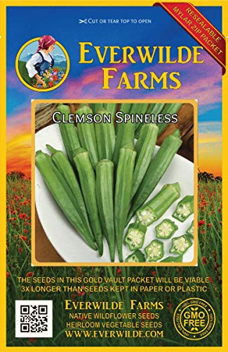 Everwilde Farms - 100 Clemson Spineless Okra Seeds - Gold Vault Jumbo Seed Packet