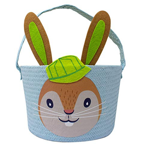 PTI Group Blue Bunny Easter Basket and Treats or Toys Container for Easter Egg Hunt- Multicolor -PG01338-