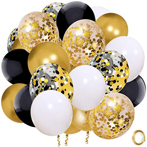 Vanjehou 60 Pack Black White Gold Balloons- 12inch Black Gold Confetti Balloons and White Balloons for Wedding Birthday Graduation Anniversary Party Decorations. Vanjehou 60 Pack Black White Gold Balloons- 12inch Black Gold Confetti Balloons and White Balloons for Wedding Birthday Graduation Anniversary Party Decorations.