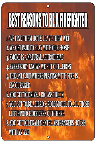 Rogue River Tactical Funny Firefighter Metal Tin Sign Wall Decor Man Cave Bar Gift Reason to Become Fire Fighter