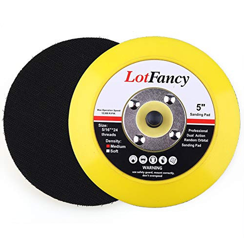 LotFancy 5-Inch Hook and Loop Backing Plates - DA Air Random Orbital Sander/Polisher Backing Pad for Sanding Finishing Polishing Buffing- 5/16-24 Threads- Pack of 2