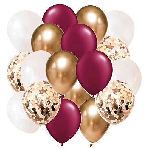Burgundy Classic Rose Gold Confetti Balloons of 20pcs for Burgundy White Birthday Party Decorations for Women/Classic Rose Gold Latex Balloons with Balloon Ribbon for Burgundy White Rose Gold Wedding Party Background Burgundy Birthday Decorations/202