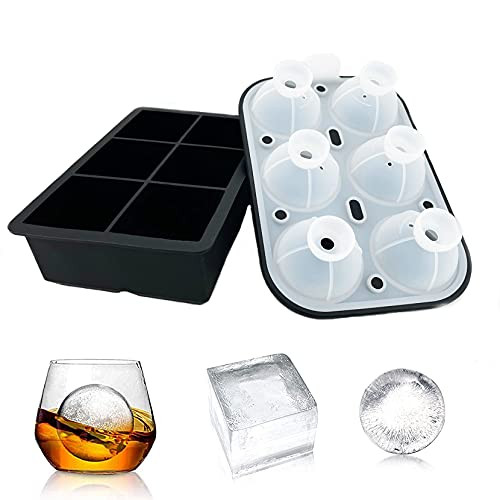 Qeedee Ice Cube Mold- Ice Cube Tray with Lid  and  Large Silicone Square Ice Mold- Ice Ball Maker Mold for Whiskey- Cocktails and Bourbon- Reusable  and  BPA Free - 2 Pack