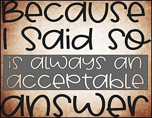 Top Shelf Novelties Because I Said So is Always an Acceptable Answer Laminated Funny Sassy Indoor/Outdoor Sign sp4453
