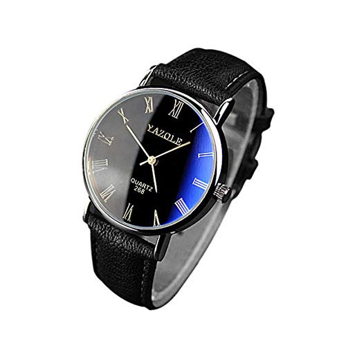 Pandaie Watch Luxury Fashion Faux Leather Mens Quartz Analog Watch Watches Black