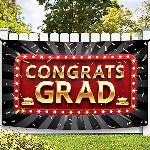 XtraLarge Congrats Grad Graduation Banner 2021-72 x 44 Inch- Red- Black | Graduation Decorations 2021 Red and Black for Class of 2021 Sign | Congrats Grad Banner for College Grad Party Decorations