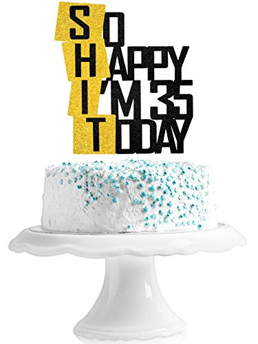 Funny So Happy I'm 35 Today Cake Topper - Glitter Fabulous Thirty-five Years Birthday Cake Decor - Cheers To Dirty 35th Birthday Party Decoration