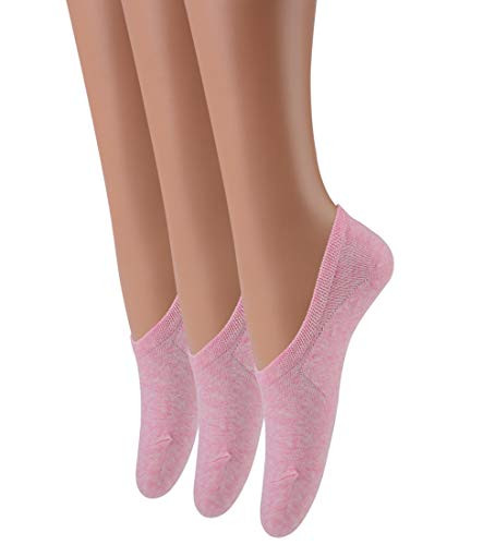 LAISOR Cotton No Show Sock Womens invisible Non Slip Flat Boat Liner Socks -Pack of 3-12- -D3-3 Pairs Pink-