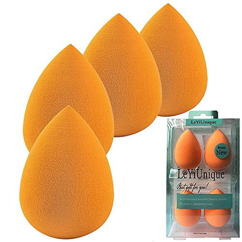 LeYiUnique Beauty Sponge Makeup Sponges Blender Latex-free Vegan- Soft Sponge Blender Foundation Blending for Liquid- Cream- Powder- Orange - Set of 4 - Pcs