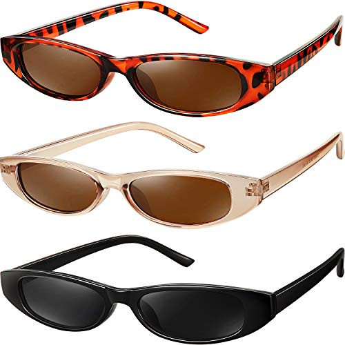 3 Pairs Retro Vintage Rectangle Sunglasses Narrow Chunky Plastic Frame Sunglasses Small Slim Glasses for Women and Men