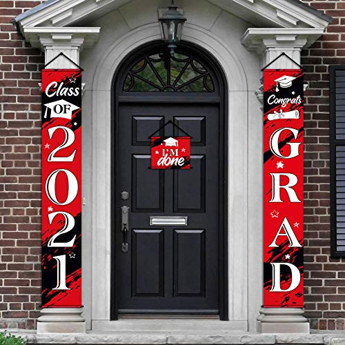 3 Pieces 2021 Graduation Banner Decorations- Class of 2021 Congrats Grad Porch Sign Hanging Banner Door Sign Welcome Decor Photo Props for College- High School Graduation Party Decorations -Red- 3 Pieces 2021 Graduation Banner Decorations- Class of 2021 Congrats Grad Porch Sign Hanging Banner Door Sign Welcome Decor Photo Props for College- High School Graduation Party Decorations -Red-