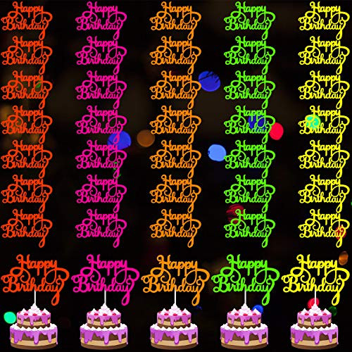 Zonon 40 Pieces Happy Birthday Cake Toppers Glow Party Neon Cake Topper Birthday Cupcake Topper Colorful Birthday Cake Picks for Glow Neon Birthday Party Wedding Decoration Zonon 40 Pieces Happy Birthday Cake Toppers Glow Party Neon Cake Topper Birthday Cupcake Topper Colorful Birthday Cake Picks for Glow Neon Birthday Party Wedding Decoration