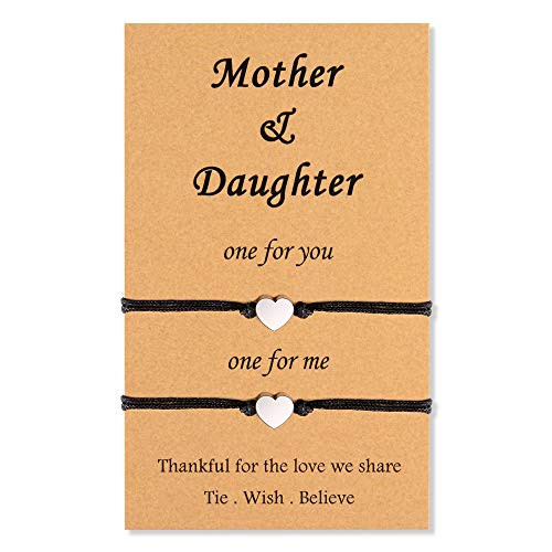 BOCHOI Mother and Daughter Bracelets Set Mommy and Me Heart Matching Wish Bracelets Jewelry Gift for Mom Children's Day